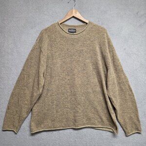 Woolrich Sweater Mens XL Brown Lambswool Wool Roll Neck Hem Distressed